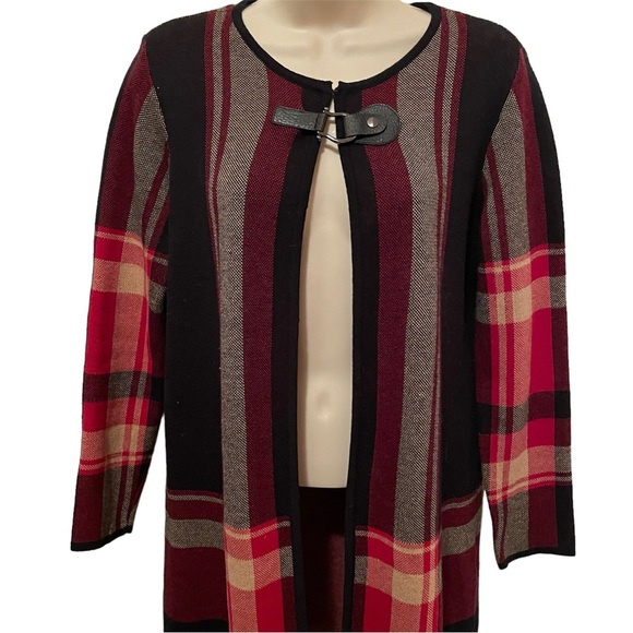 Jones Studio Cardigan Plaid Sweater Duster Long Size Small - Picture 5 of 10